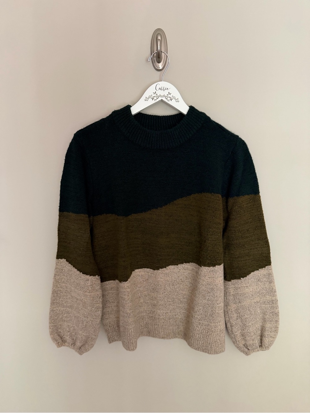 Fortune + Ivy Colorblock Balloon Sleeve Sweater Size L